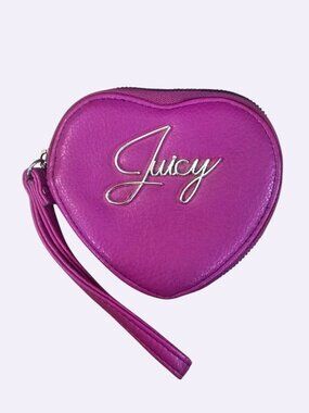 Juicy Couture Pink Heart Wristlet Coin Purse Y2K Barbiecore Silver Script Logo